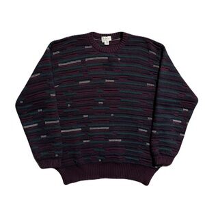VTG Tricots St Raphael 3D Knit Sweater XL Wool Abstract Uruguay Purple Green